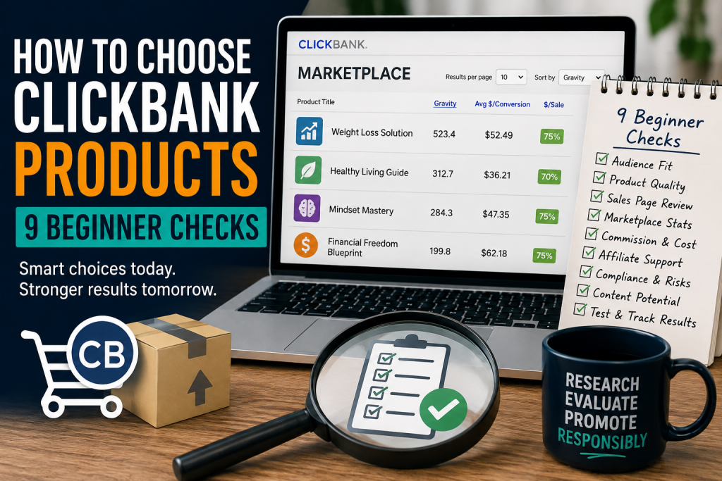 How to choose ClickBank products using 9 beginner checks for affiliate marketing